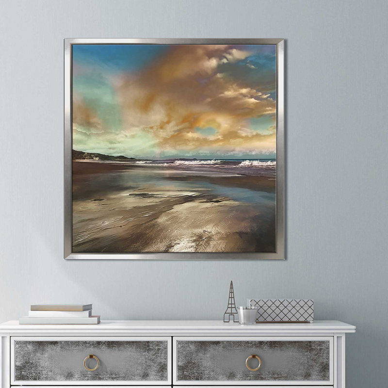«Reflection», reproduction de peinture acrylique sur toile, H 21,5 po x l 21,5 po x P 2 po, Cadre flottant argent