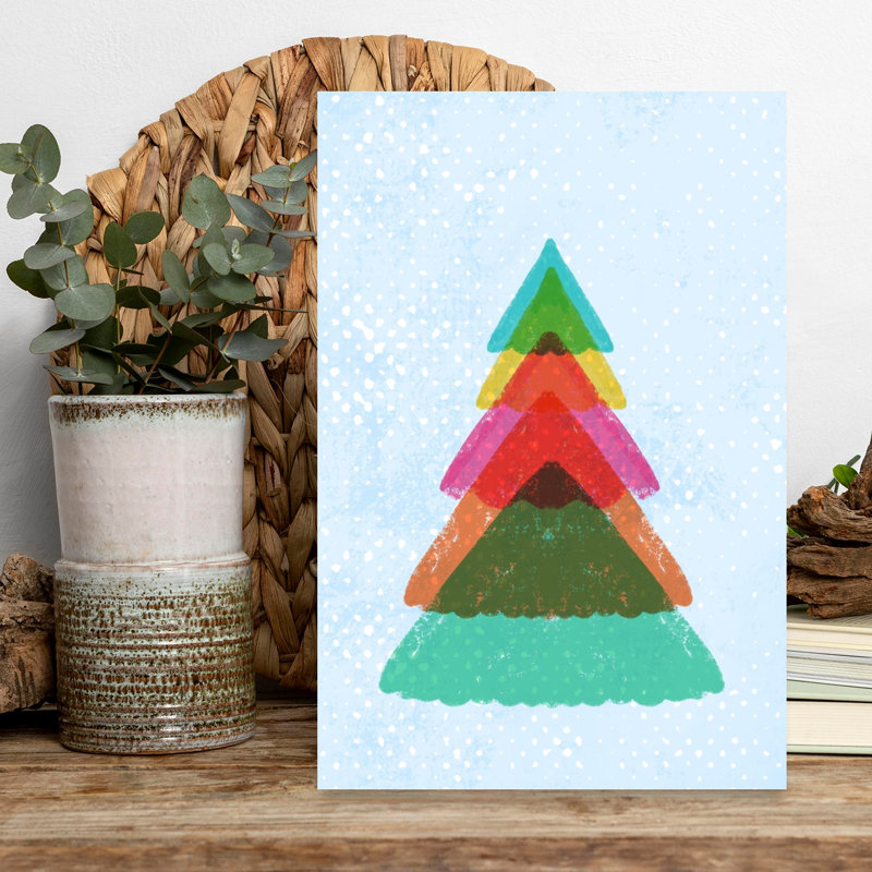 Modern Christmas Tree Abstract Colorful Geometric Christmas Tree Winter Landscape Wall Art Print 1 Piece Wrapped Canvas Wall Art