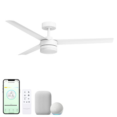 Breeze 52in 3-Blade Smart Ceiling Fan in Matte Black 2700K-6000K CCT Tunable Range LED Light Kit with Remote Control Works With iOS or Android App