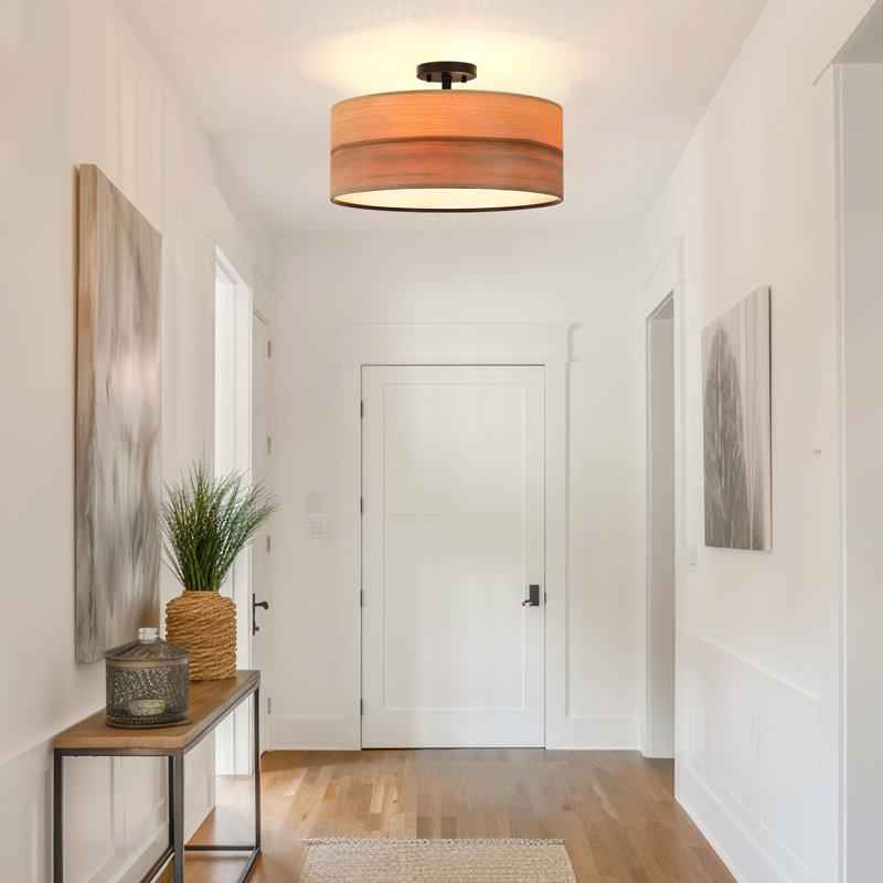 18 In. 4-light Wood Veneer Drum Ceiling Light Semi Flush Mount, 18'' W - 4 sockets