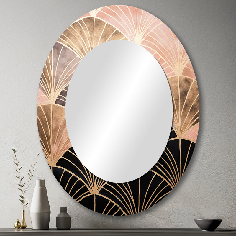Éclat d'or rose - grand miroir mural ovale sur métal, 43 po x 33 po