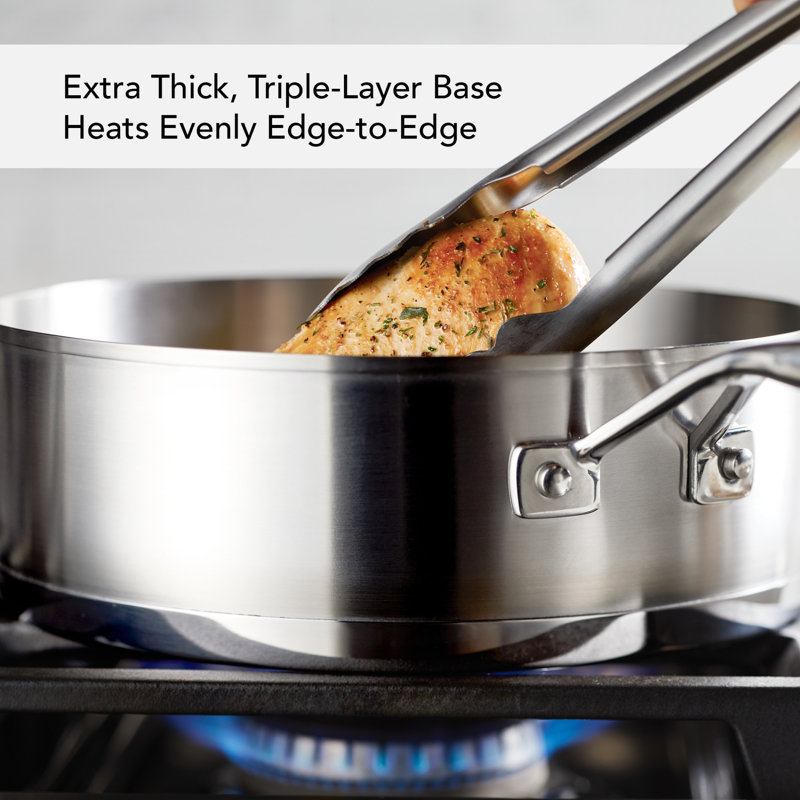 Kitchenaid 3-ply Base Stainless Steel Deep Saute Pan With Helper Handle And Lid, 4.5-quart, Brushed Stainless Steel
