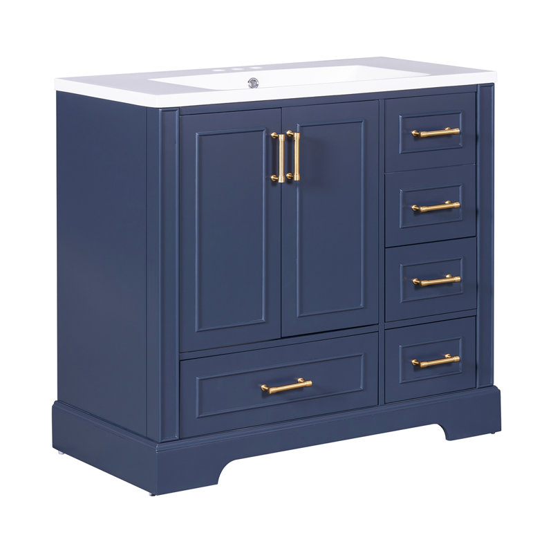 Ensemble de meuble-lavabo traditionnel 36 po avec lavabo en résine, Bleu