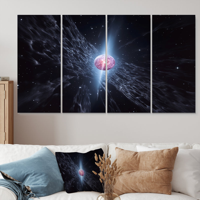 Orbite rose dans l'espace lointain - art mural 4 pièces, H 32 po x l 64 po