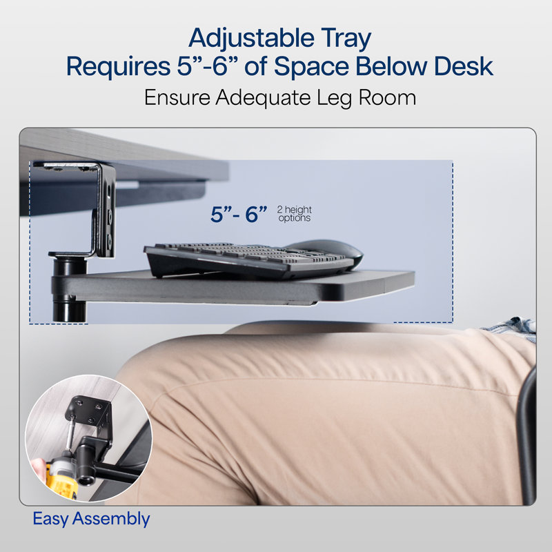 Black Adjustable Under Desk Rotating Keyboard and Mouse Tray
