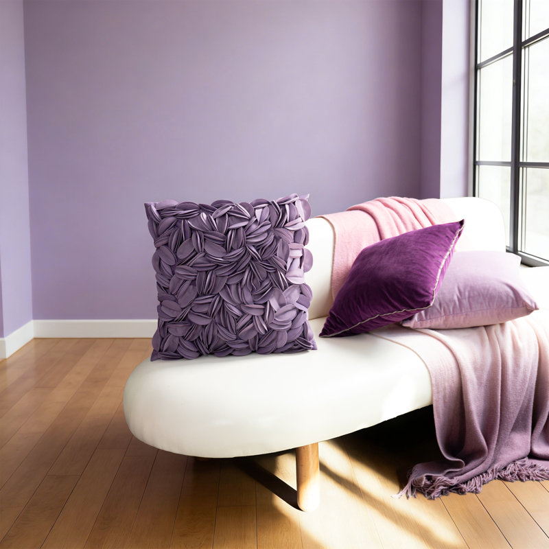 Housse de coussin brodée, Mauve - velours de polyester, H 18 po x l 18 po