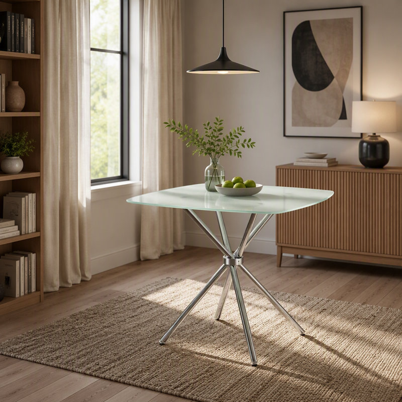 36" Square Frosted Tempered Glass Table
