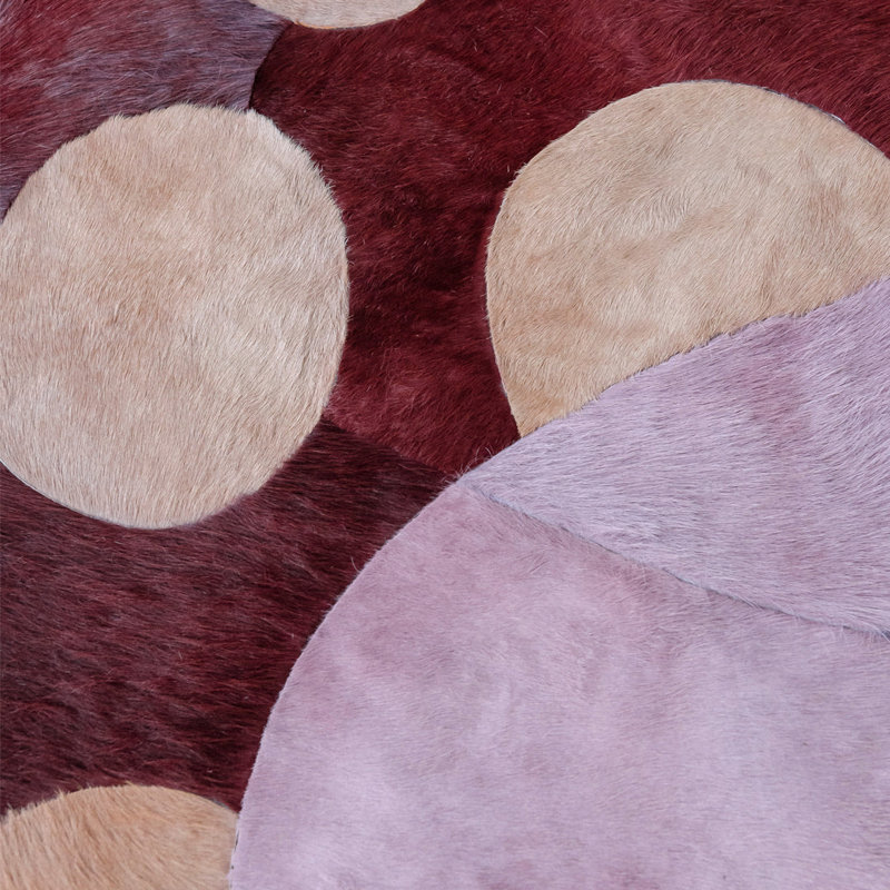 Funghi Cowhide Polka Dots Area Rug in Red/Pink/Nude, Slice/Wedge 7' x 10'