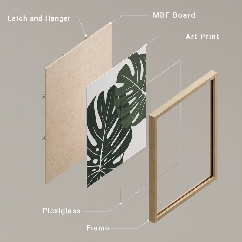 "Mid Century Modern Sun Monstera Palm Boho, H 10 po x l 8 po, Naturel