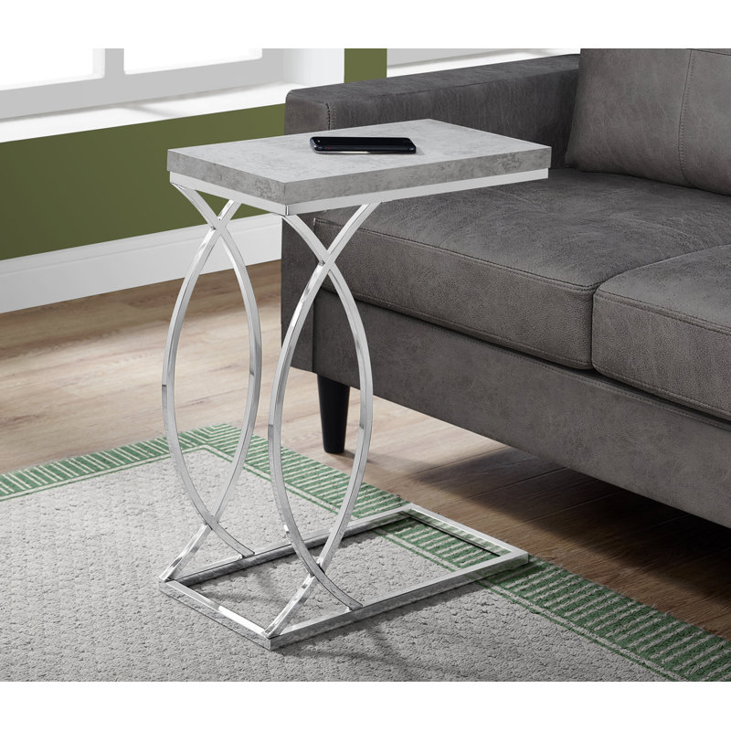 Table d'appoint, en forme de C, bout, côté, collation, stratifié gris, métal chromé, contemporain, moderne, Gris