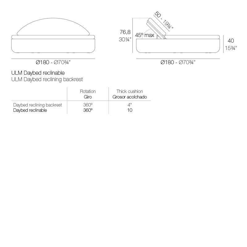 Ulm - Daybed Reclining Backrest - 70.75"Dia - Basic, White