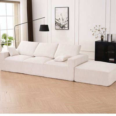 113" U - Shaped Boneless Sectional Cloud Couch, 4 Seat Grey Sleeper, Compression Upholstered, No Assembly, Full Foam For A Comfortable Living Beige + White Modular Corduroy Warm Retreat