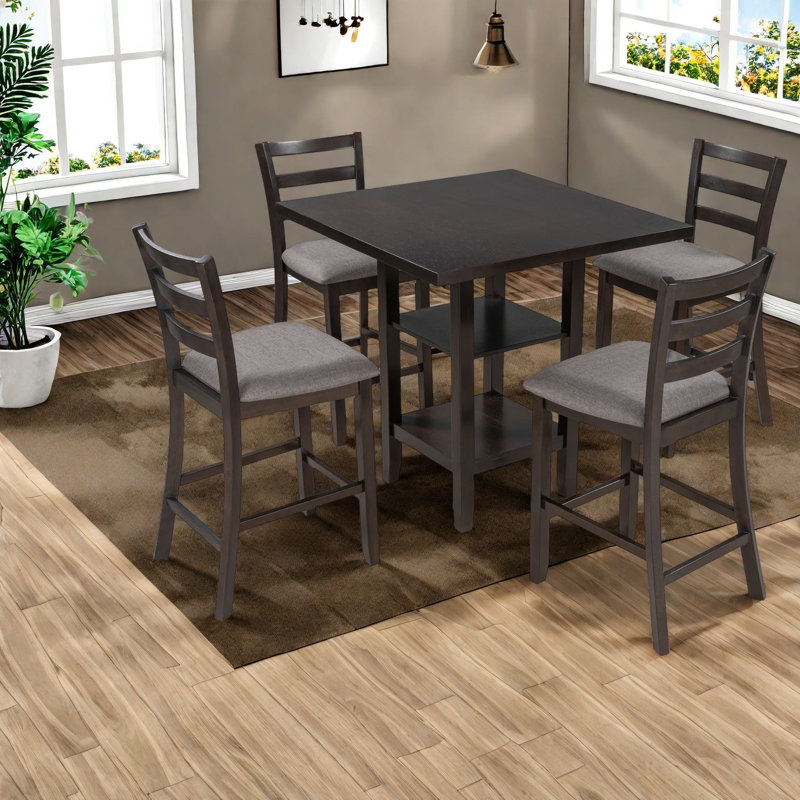 Ensemble de table de salle à manger moderne avec rangement en bois massif espresso