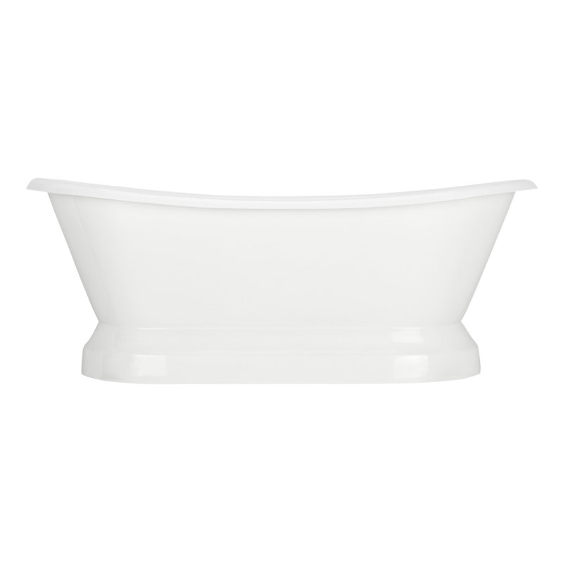 Frayser 71" Cast Iron Soaking Double Slipper Pedestal Freestanding Tub with Rolled Rim and Drain Kit, White