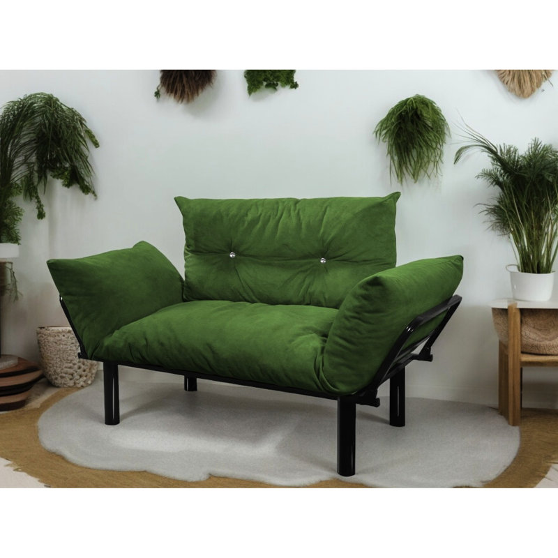 Causeuse kaki - futon compact pour les petits espaces. Les pieds hauts facilitent le nettoyage. Couleur alternative futon. Assemblage simple avec guide inclus. Aucun outil supplémentaire requis. Métal