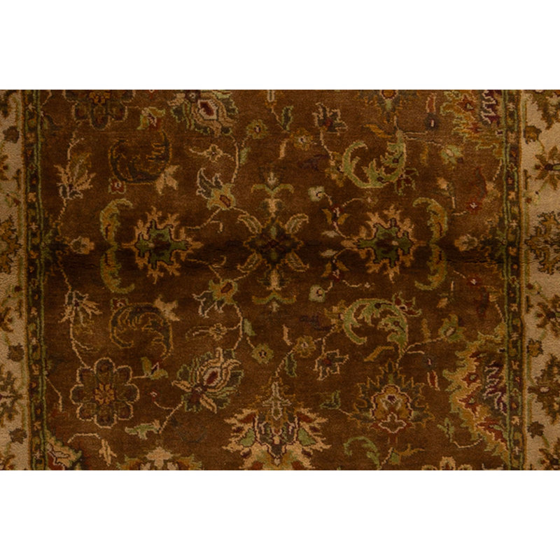 Hand Knotted Wool Area Rug in Brown And Ivory