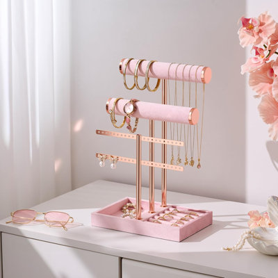 3-tier Pink Velvet Jewelry Organizer Stand