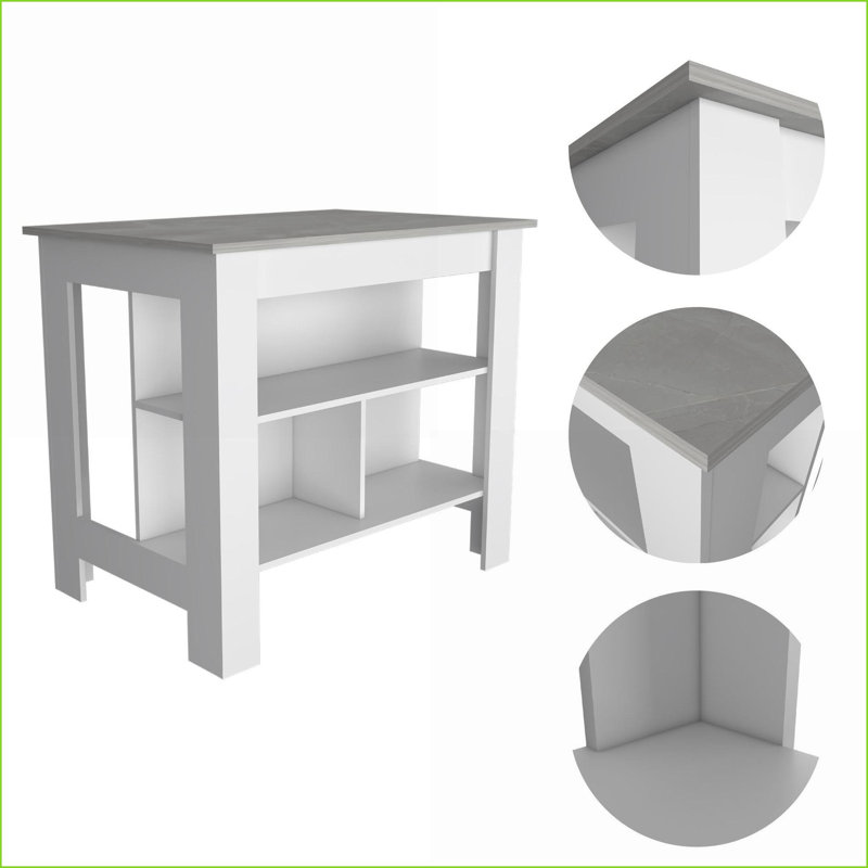 Îlot de cuisine, moyen contemporain, l 40,5 po avec 3 tablettes | Panneau de particules | Rectangulaire