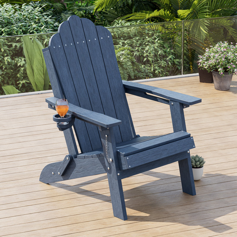 Chaise pliante Adirondack, chaise de patio en plastique PEHD résistant aux intempéries avec porte-gobelet, conception ergonomique pour terrasse de jardin