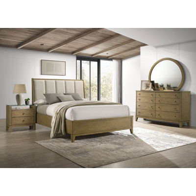 Ensemble de chambre avec grand lit 5 pièces Leny Pin naturel