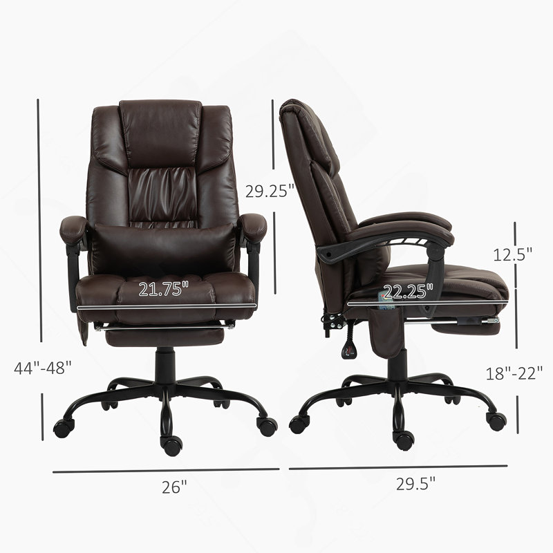 Fauteuil de bureau inclinable à haut dossier, fauteuil de massage à 6 points vibrants avec repose-pieds et télécommande, Brun