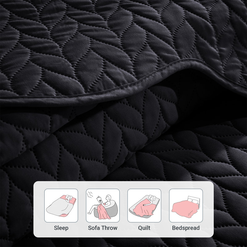 Oxford Microfiber Embossed Lightweight Comforter Set with Pillow Shams, Black, Twin Comforter + 1 Standard Sham