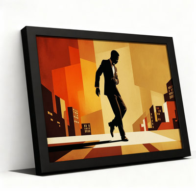 Silhouette d'un homme en complet marchant dans une ville rétro - Toile murale