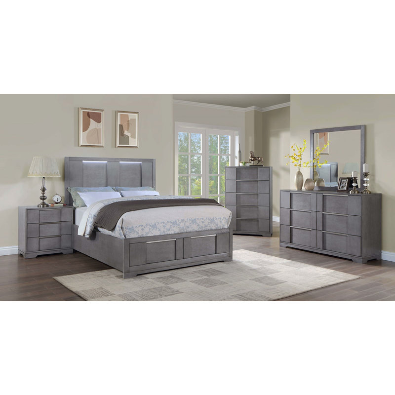 Mobilier de chambre à coucher gris à finition grise 1 pièce