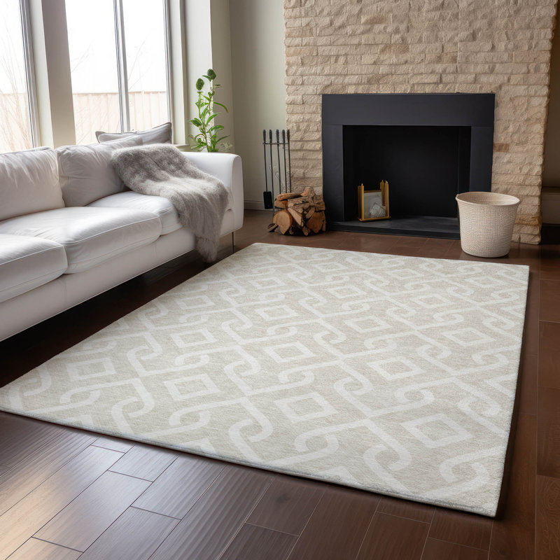 Tapis beige Cerrito lavable à la machine de qualité supérieure, Rectangle 5 pi x 7 pi 6 po