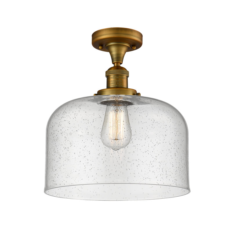 Plafonnier semi-encastré 1 lumière Bell, Ampoule DEL 6 watts rétro, Grainé, Laiton brossé