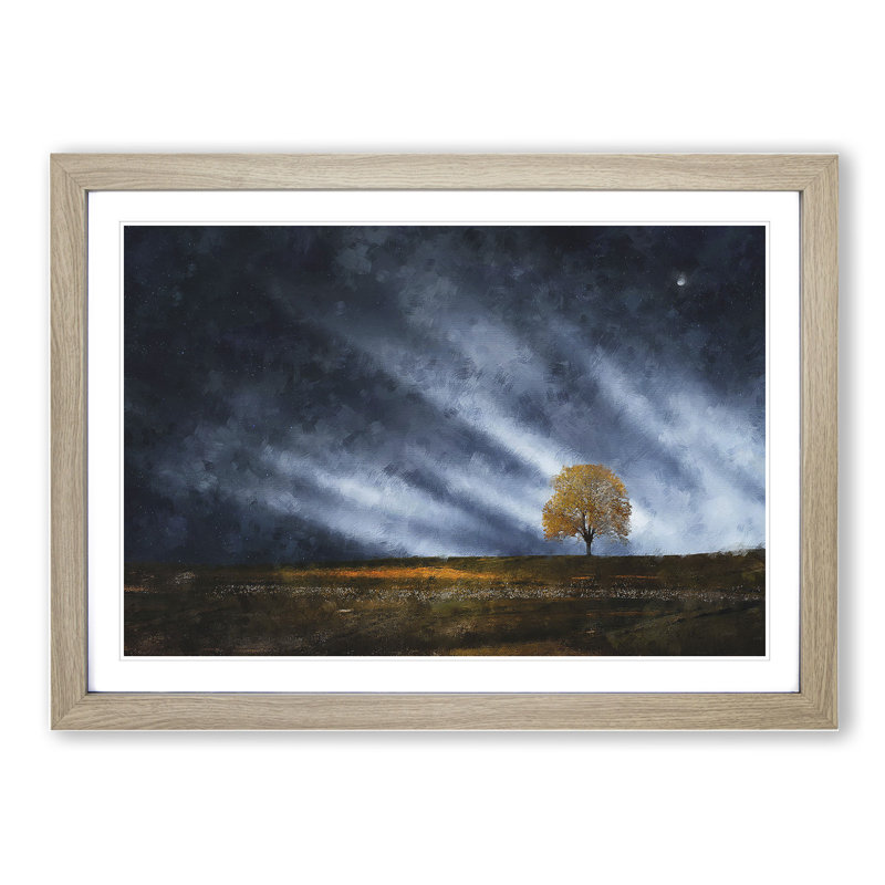 Tree at Dusk Vol.1 - Picture Frame Graphic Art, 27cm H x 36cm W x 2cm D, Oak