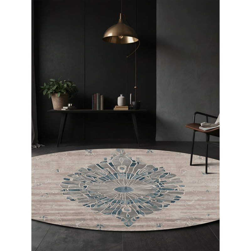 Machine Washable Gray Area Rug, Round 5'