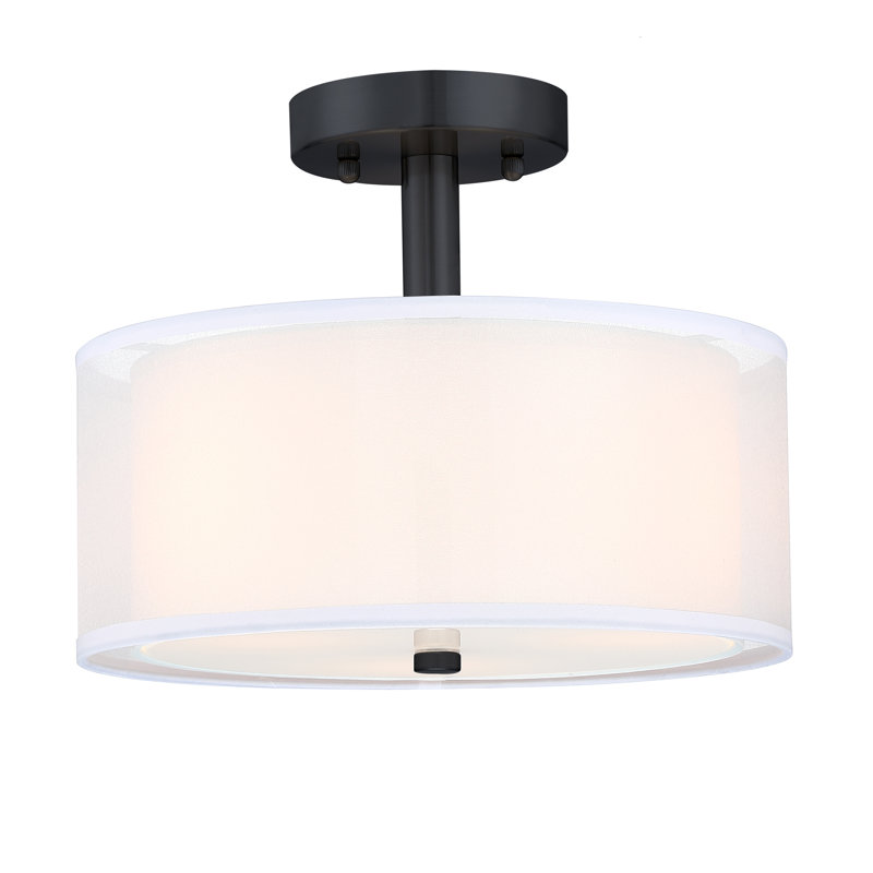 3-Light 11-in Matte Black Semi Flush Mount Light With Fabric Shade