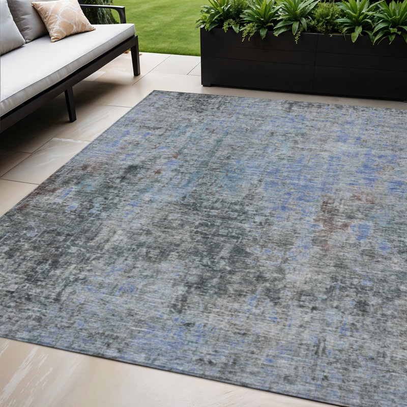 Tapis extérieur gris anthracite lavable abstrait 5 pi x 8 pi