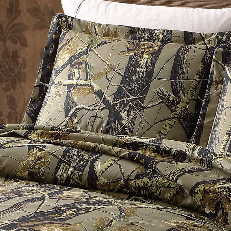 Nature Forest Woods Camouflage Comforter Set Cabin Lodge Bedding Set, Natural, King Comforter  + 2 Standard Shams