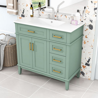 Modern Wooden Freestanding Single Bathroom Vanity with Ceramic Sink and Ample Storage