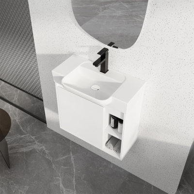 Meuble-lavabo mural 24 po avec lavabo en céramique blanche et porte à fermeture en douceur