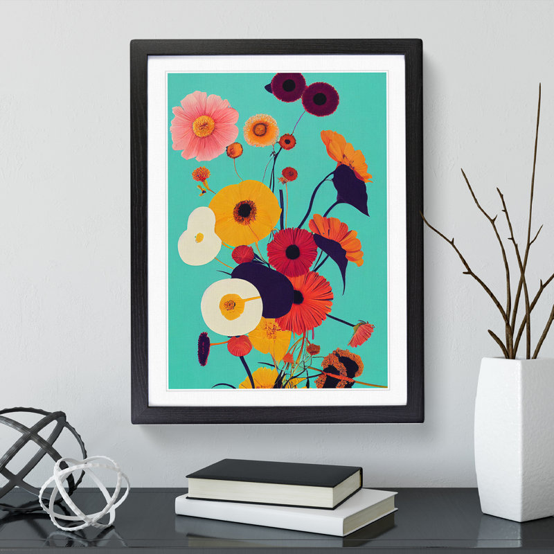 Retro Flowers No.4 - Framed Print, Black Framed, 64cm H x 46cm W x 2cm D