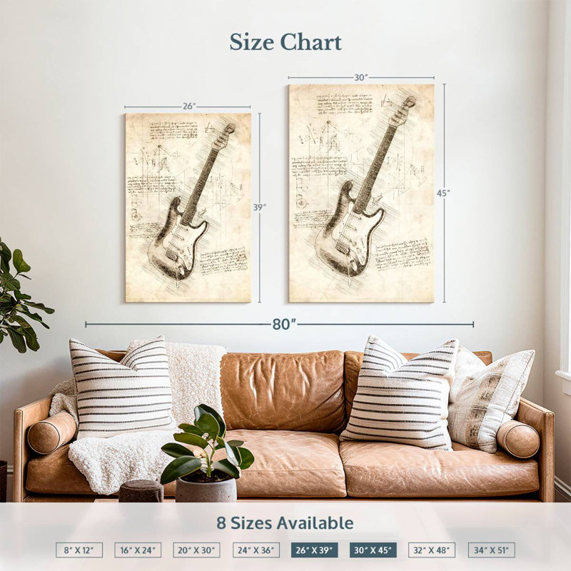 Abarca Electric Guitar Blueprint, 39" H x 26" W