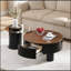Round Nesting Coffee Table Set of 2 with Storage Drawer, Space-Saving Design for Living Rooms, Black Plastic Centre Tables