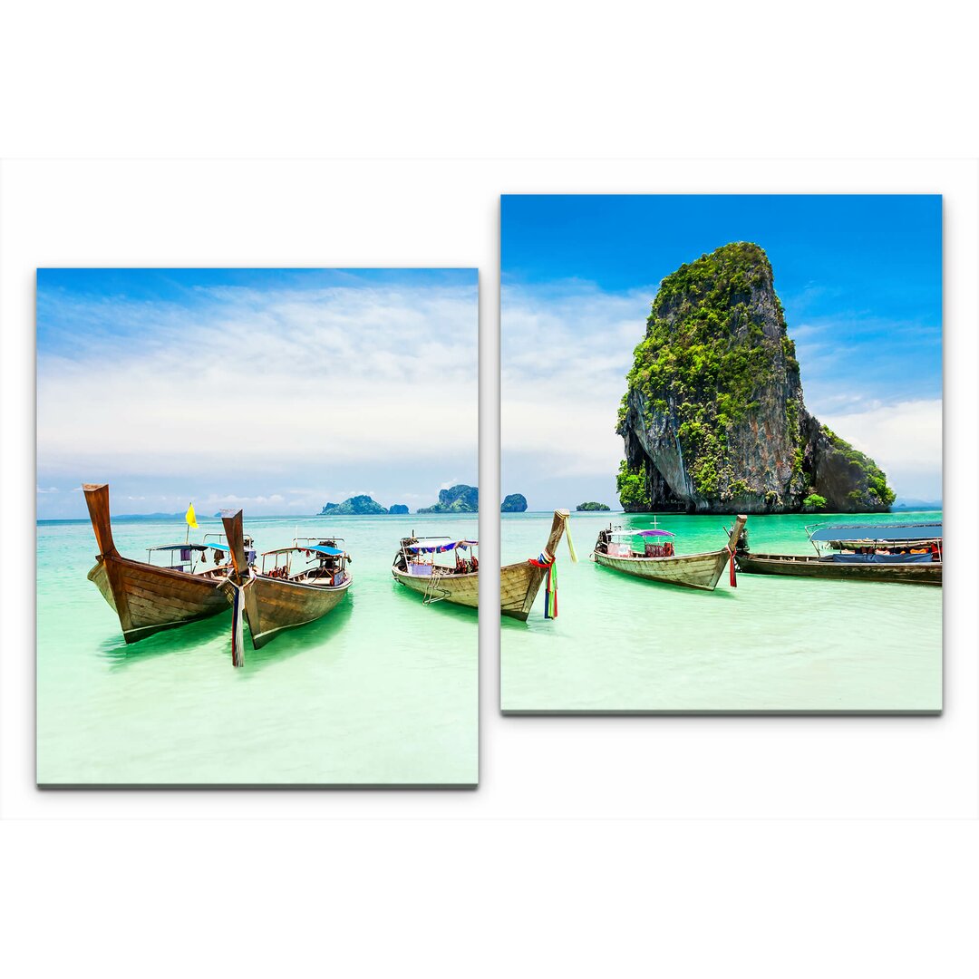 2-tlg. Leinwandbilder-Set Ruderboote in Thailand