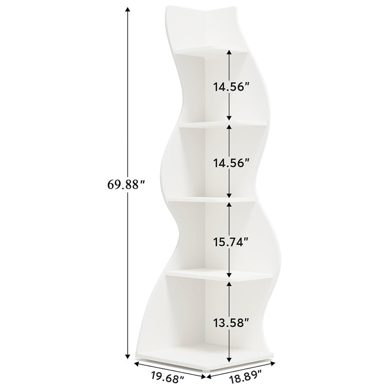 White 5-Tier Modern Corner Bookcase with Adjustable Shelves
