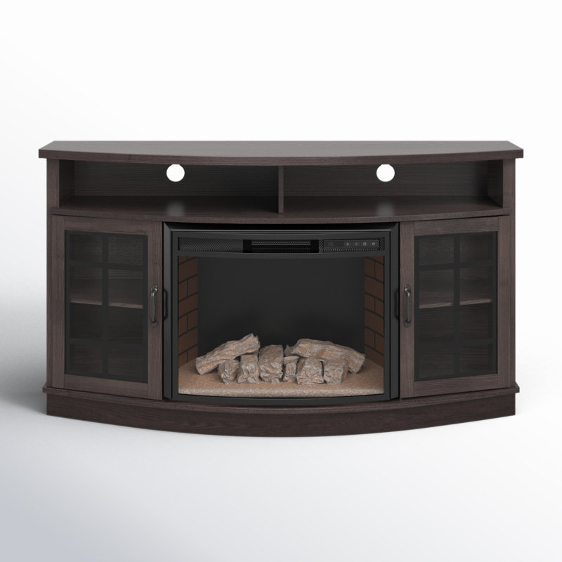 Armoney TV Stand for TVs up to 65" with Fireplace Included, Dark Walnut, Dark Walnut