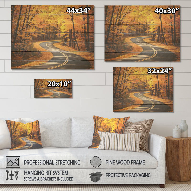 Golden Road Into The Autumn Forest II - route sur bois, H 24 po x l 32 po