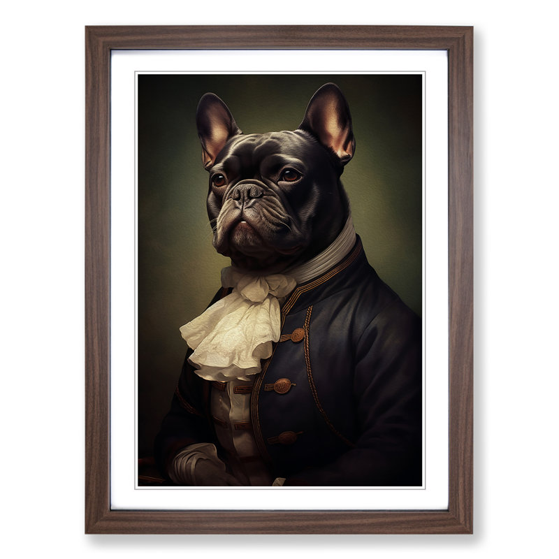 French Bulldog Romanticism - Framed Print, 64cm H x 46cm W x 2cm D, Walnut