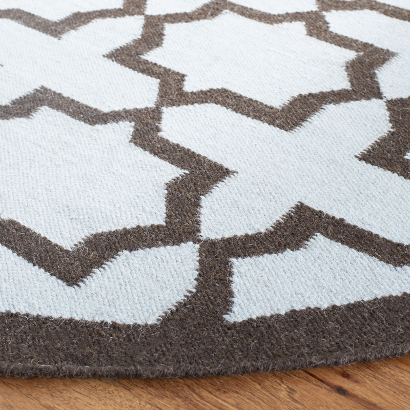 Warren Hand Woven Flat Weave Wool/Cotton Geometric Rug in Light Blue, Round 6'