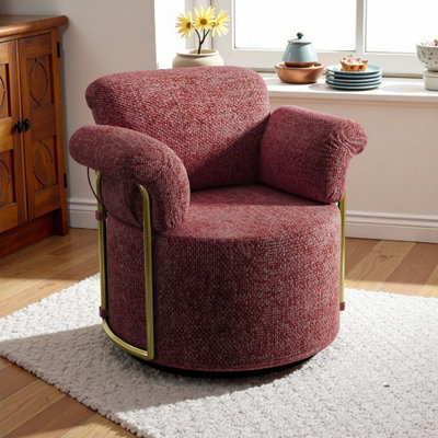Fauteuil d'appoint pivotant 360 ° avec tissu moelleux et pieds dorés - Fauteuil de lecture ergonomique pour le salon, la chambre à coucher ou le bureau