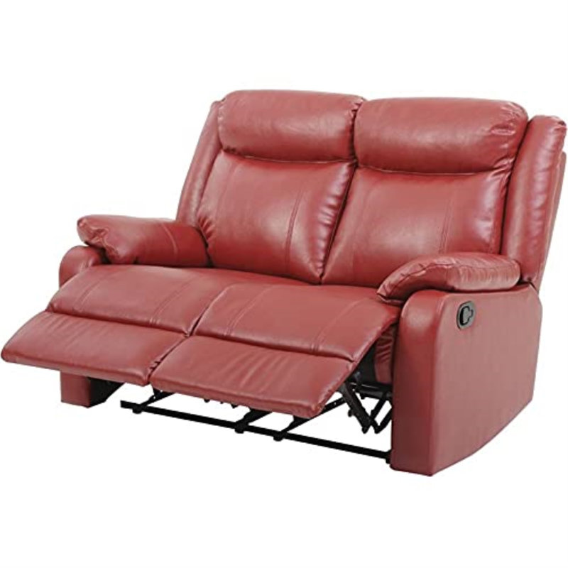 Boston Faux Leather Pillow Top Arm Reclining Loveseat, Red Faux Leather, 40"H x 55"W x 37"D