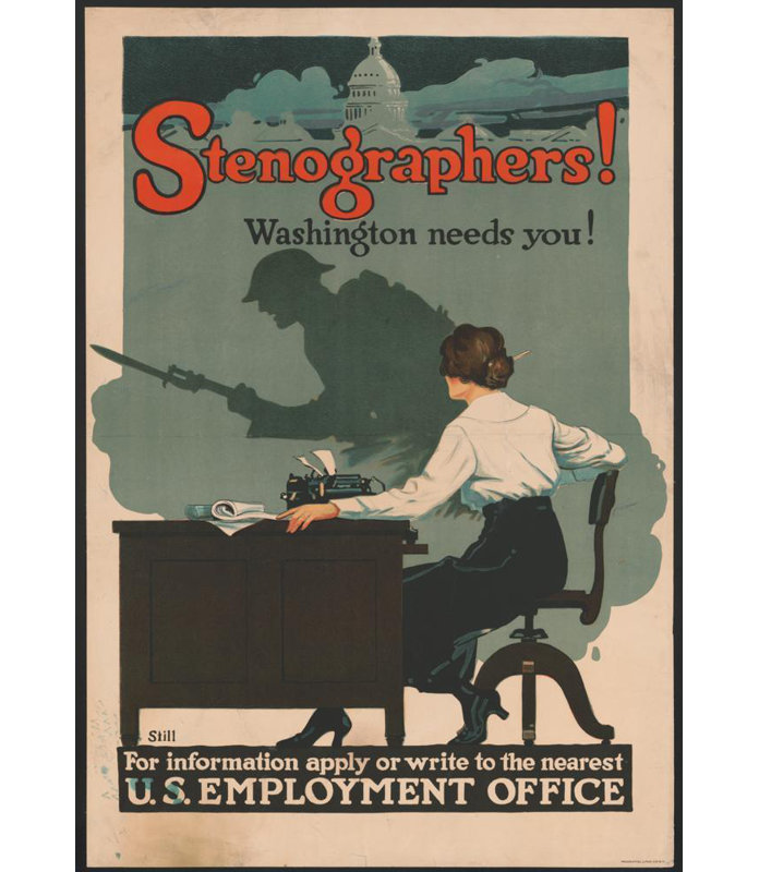 «Stenographers! Washington a besoin de vous! par Roy Hull Still - Art mural sur toile tendue avec châssis, H 24 po x l 17 po