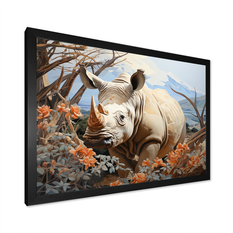 Majestic Rhino Pastoral, reproduction d'art sur toile, H 30 po x l 40 po x P 1,5 po, Cadre simple noir